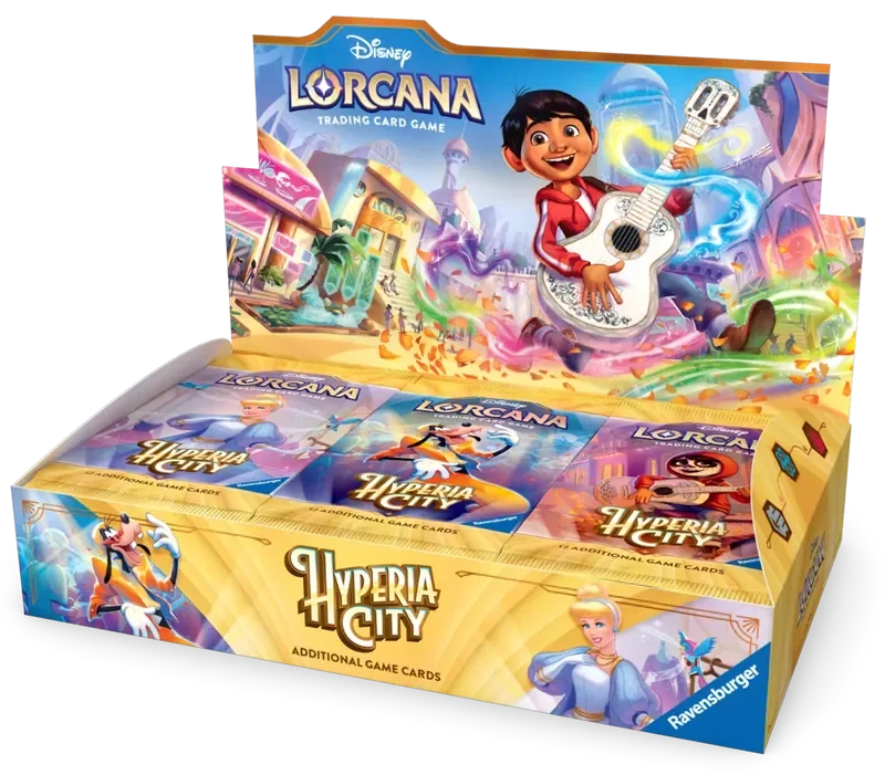 Disney Lorcana Hyperia City Set 14 Booster Box with 24 booster packs and collectible Disney trading cards