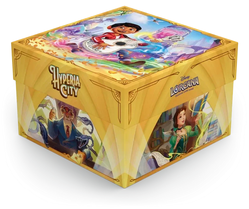 Disney Lorcana Hyperia City Set 14 Illumineer's Trove with 8 booster packs, storage box and gameplay accessories
