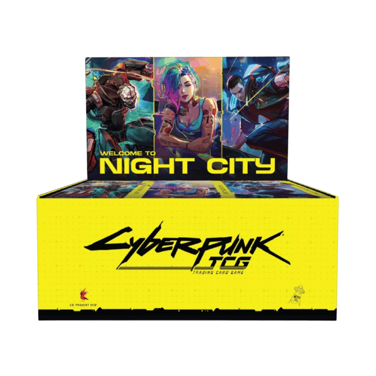 Cyberpunk TCG Welcome to Night City Retail Booster Box with 24 booster packs and exclusive alternate-art Iconic Rare cards